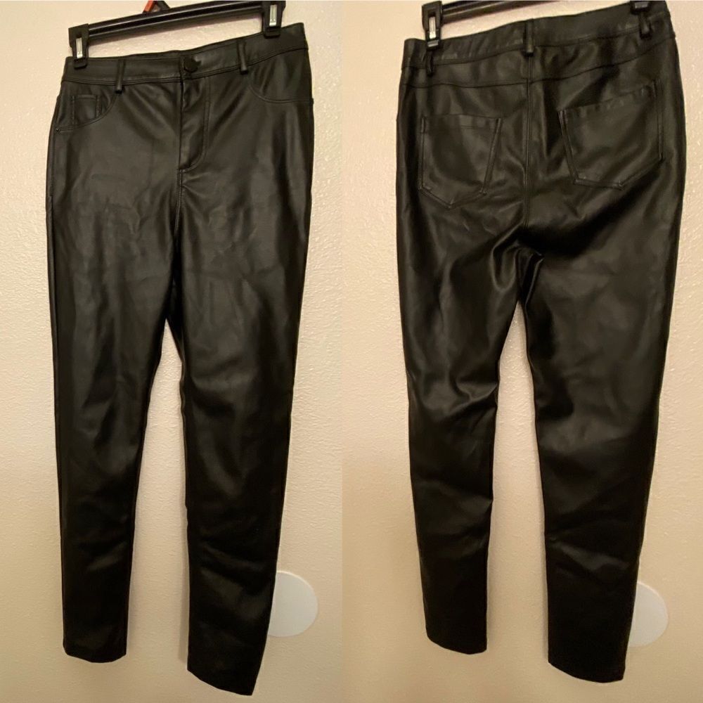 Chocolate black sexy faux leather High Waisted skinny pants trousers slacks -S